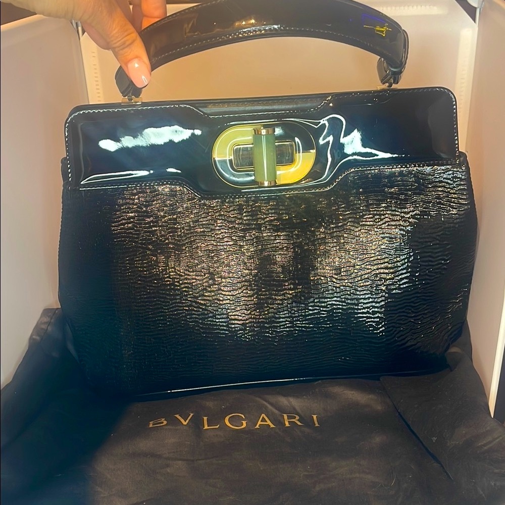 Bulgari Black Shoulder Bag with Gold Hardware and Textured Finish